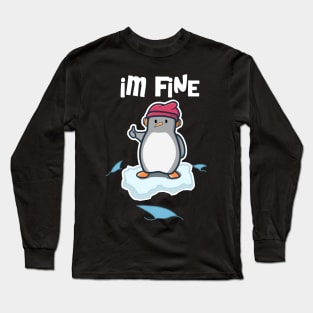 kawaii penguin im fine | funny penguin Long Sleeve T-Shirt